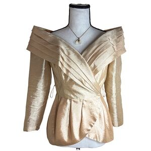 Vintage BB Collections Champagne Off Shoulder Satin Peplum Top